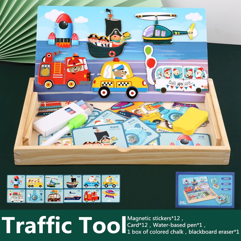 Cartoon Baby Houten Magnetische Puzzel Figuur/Dieren/Voertuig Tekentafel Box Kleuterschool Vroege Educatief Speelgoed Cadeau Voor Kinderen: A1