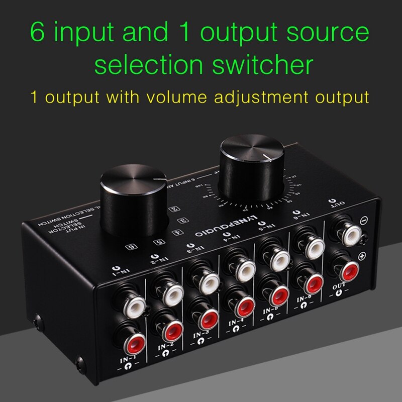 6 Ingang 1 Uitgang Switcher Audio Bron Selectie Switcher Rca Audio-ingang Signaal Keuzeschakelaar Met Volumeregeling En Manu