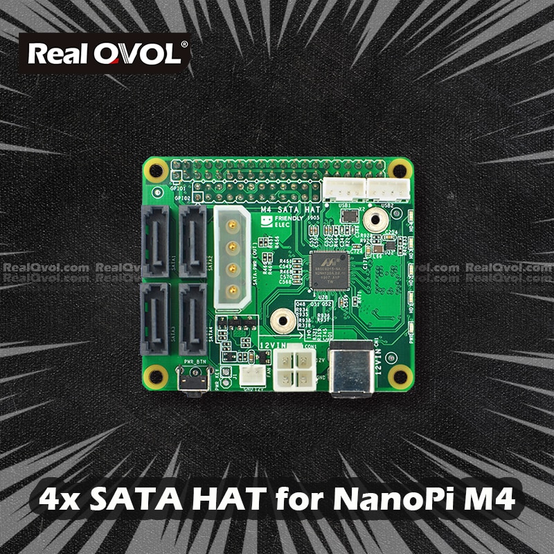 RealQvol FriendlyELEC ELEC NanoPi M4 4x SATA HAT Support 6Gbps/3Gbps/1.5Gbps Integrated power connector