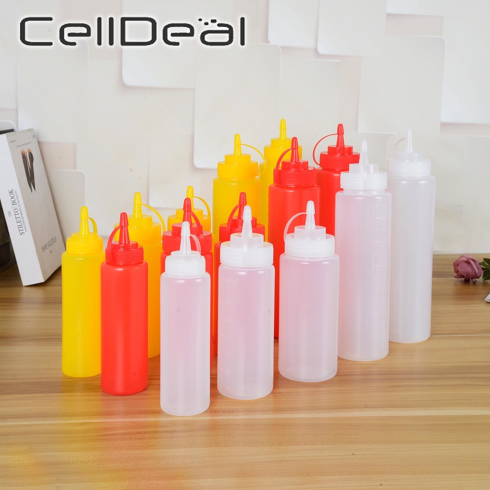 CellDeal 2Pcs Squeeze Flasche Salat Dressing Flasche Würze Spender Sauce Essig Öl Ketchup Menage Bin Tomaten Sauce Flasche