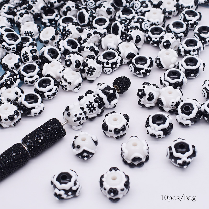 4/10pcs/bag Acrylic Beads Heart Star Flower Beads Color Painting Loose Spacer Beads for Jewelry Making DIY Phone Chain Bead Pen: Brown