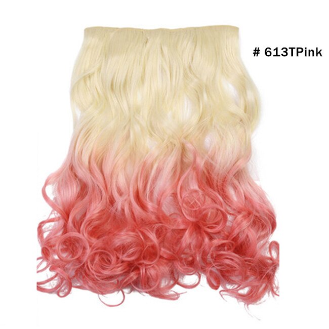 Synthetic Ombre Long Clip In Hair Extensions Wavy High Temperature Hairpiece 25 Colors Available 888: 613Thot pink