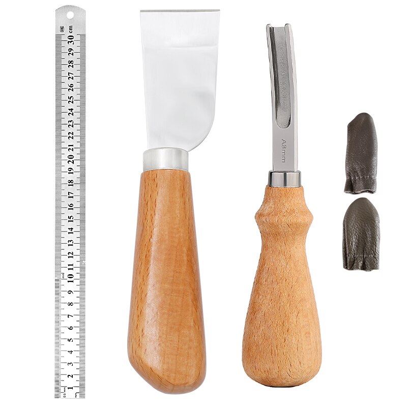 SHWAKK Leather Craft Tools Kit Leather Craft Edge Trimming Tools Wide Shovel Blade Carving Tool Skiving Craft Supplies DIY Set: 8mm Edge Trimming