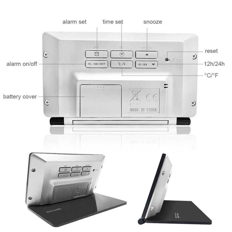 Led digitale wekker reis multifunctionele lcd-scherm digitale tafelklok met thermometer opvouwbare elektronische reisklok
