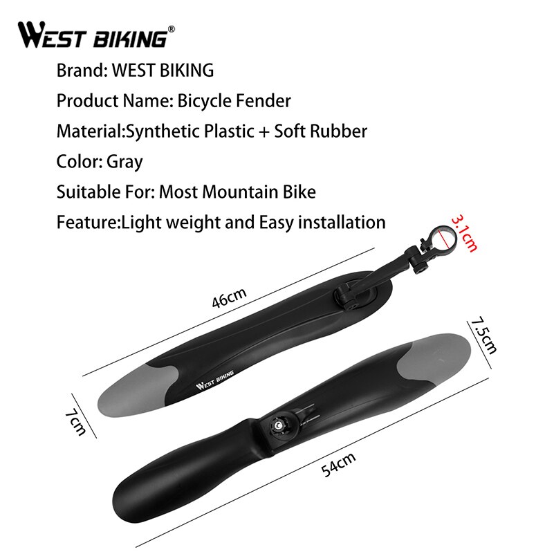 WEST BIKING 1 par MTB bicicleta guardabarros 24 26 27,5 pulgadas bicicleta guardabarros delantero trasero guardabarros alas guardabarros bicicleta de montaña guardabarros