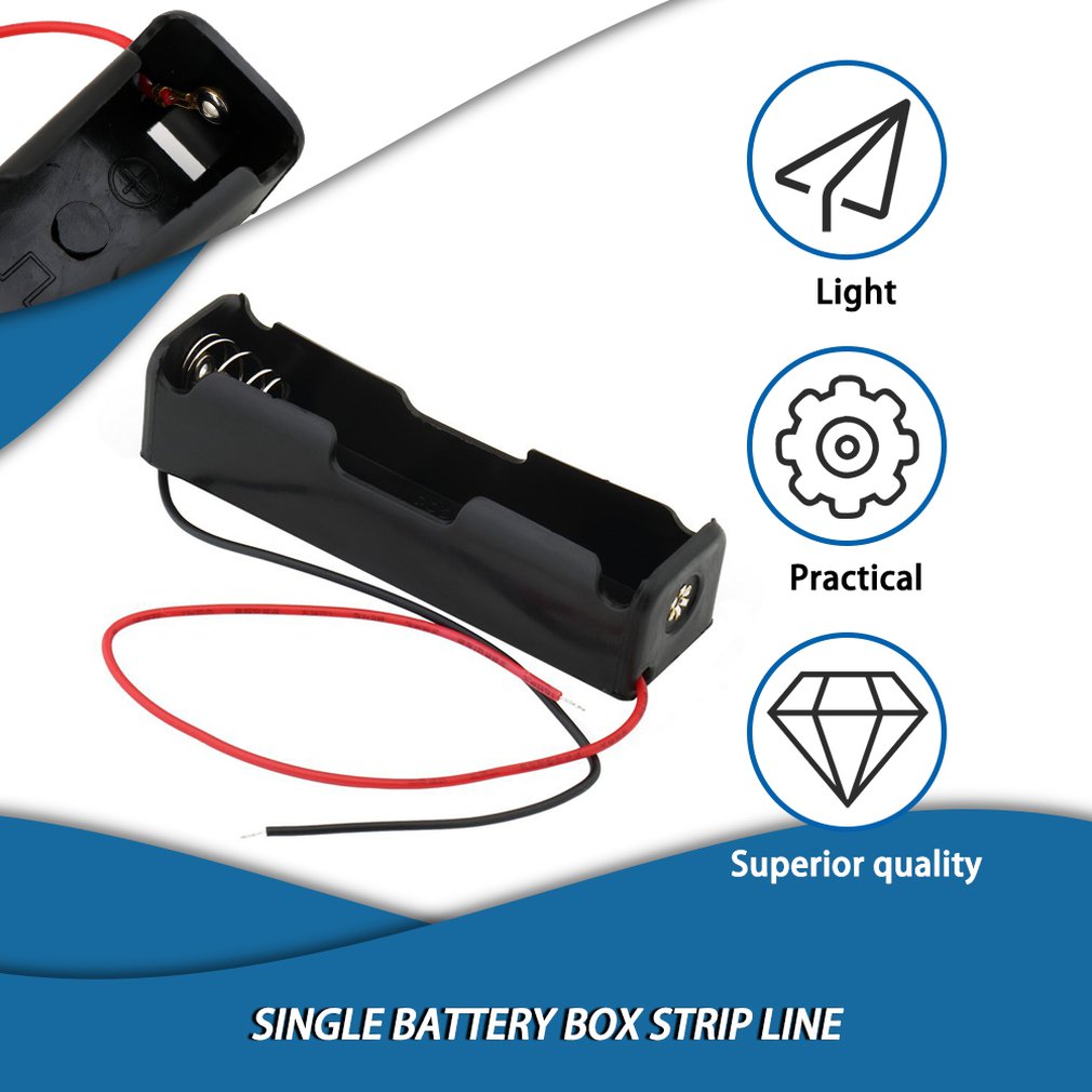 1Pc Brand Hard Plastic Battery Case Holder Opbergbox Voor 1X18650 3.7V Black met 6 "Wire Leads