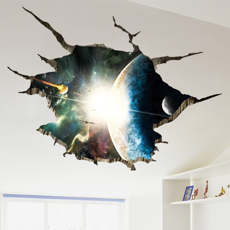 Outer Space Planeet 3D Floor Sticker Autocollant Muurschildering Muurstickers Home Decor Woonkamer Plafond PVC Muurstickers