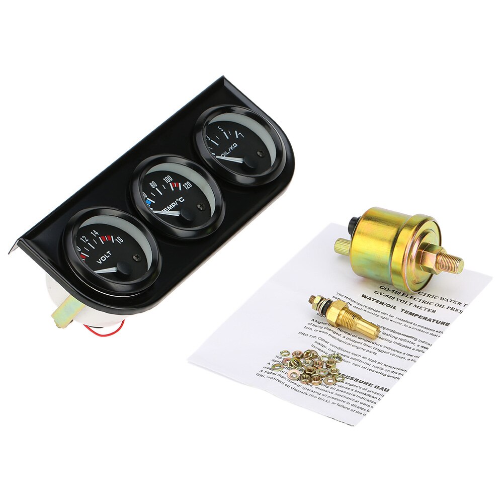 Auto Stijl 52mm Elektronische Triple Gauge Kit Olie Druk Water Temperatuurmeter Voltmeter 3 in 1 Auto Motorfiets Meter