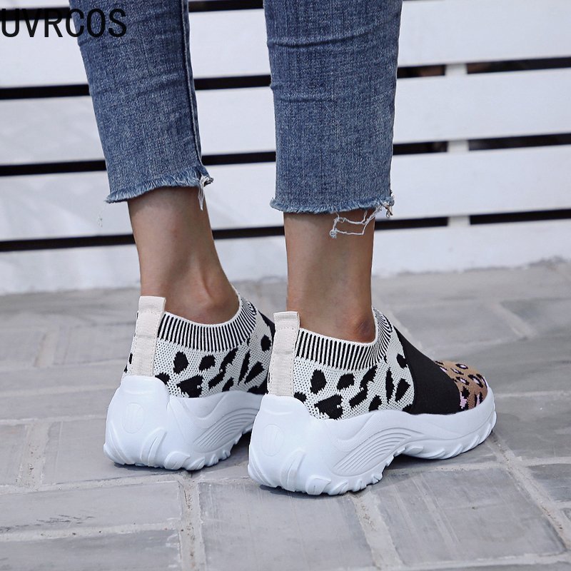 Sneakers dames gevulkaniseerde schoenen lente herfst luipaardprint sneakers ronde platform mesh platte casual schoenen grote maat 43