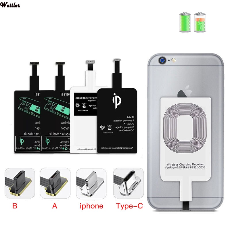 Qi Draadloze Oplader Ontvanger Ondersteuning Micro Usb Type C Snelle Draadloze Opladen Adapter Voor Iphone 5 6 7 Android Inductie ontvanger