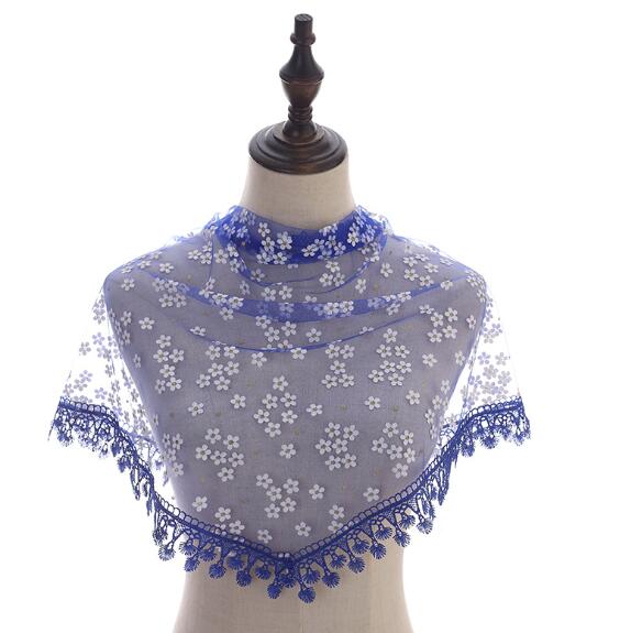 Lenço triangular de renda, cachecol feminino da moda floral para verão, tassel de praia, lenços de seda chiffon, pashmina, pedão, foulard, hijab