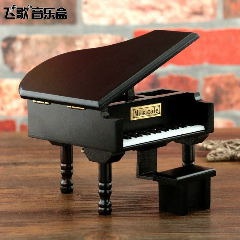 Cajas de música decorativas, Mini constelación de madera con manivela, Piano de imitación, movimiento dorado,