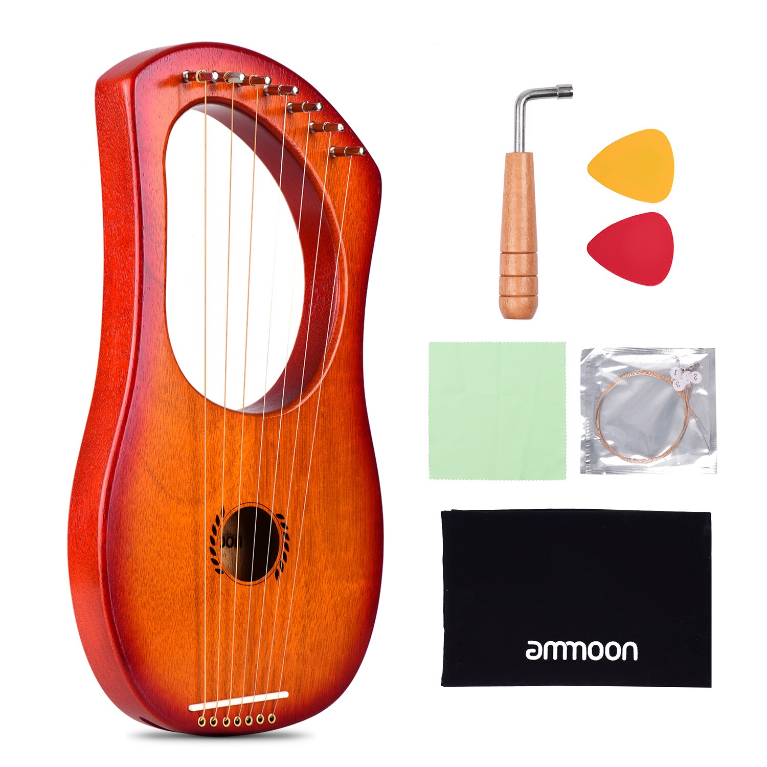 Ammoon-ARPA de Lira de 7 cuerdas, instrumento de cuerda de madera de estilo antiguo, Lyres Okoume con bolsa de transporte, juego de cuerdas, llave de afinación, 2 uds.
