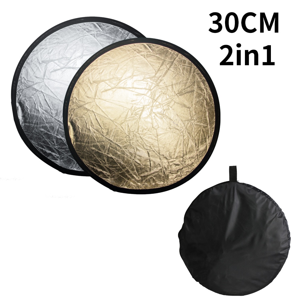 SH 12&quot;(30cm) 2-in-1 Multi-Disc Diffuers Light Round Reflector With Bag Portable Collapsible Silver &amp; Gold For Photography Studio