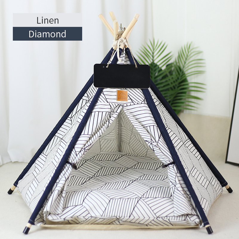 Tienda tipi para mascotas para gatos y perros, casa para perros lavable y extraíble portátil, casa para cachorros de interior con cojín y pizarra para gatos