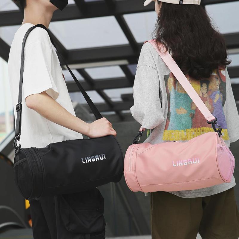 Nylon Women Men Travel Sports Gym Shoulder Bag Large Waterproof Nylon Handbags Black Pink Color Outdoor Sport Bags