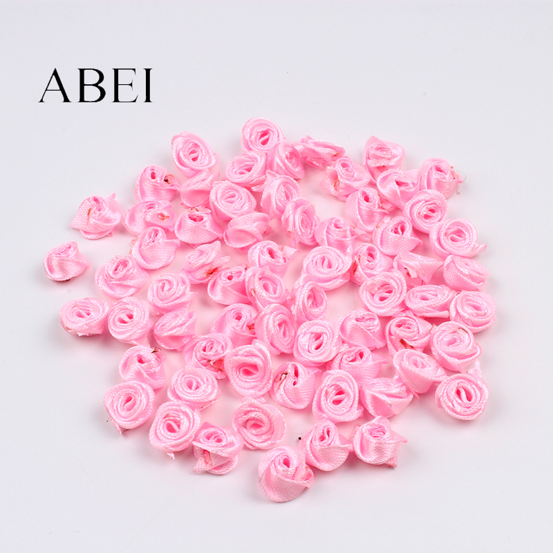 100 stk 15mm lyserødt rosehoved kunstigt satinbånd blomst tilbehør til sybeklædning