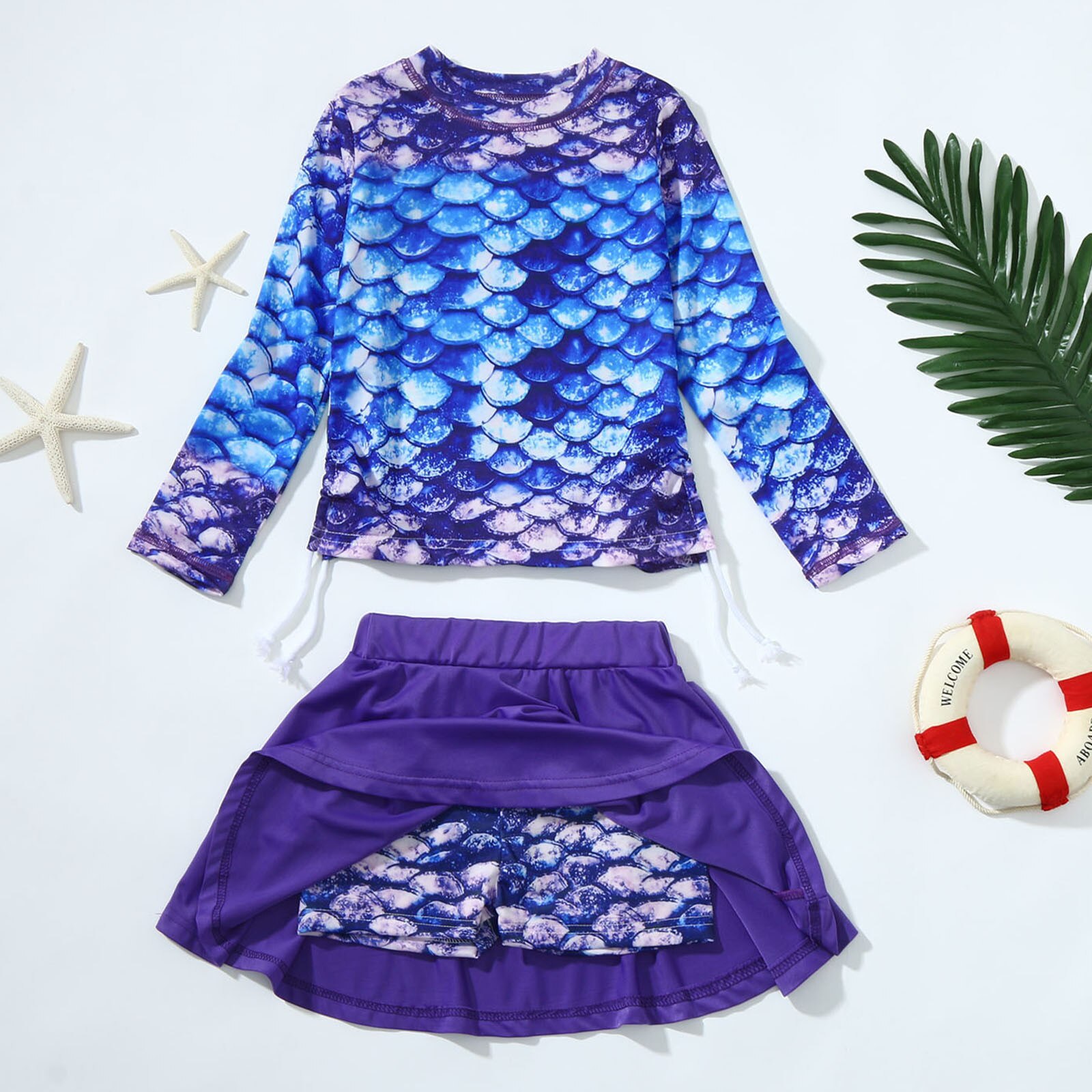 Kids swimwear two piece children swimsuit girls mermaid bathing suit cute bikinis long sleeve baby swimming clothing set