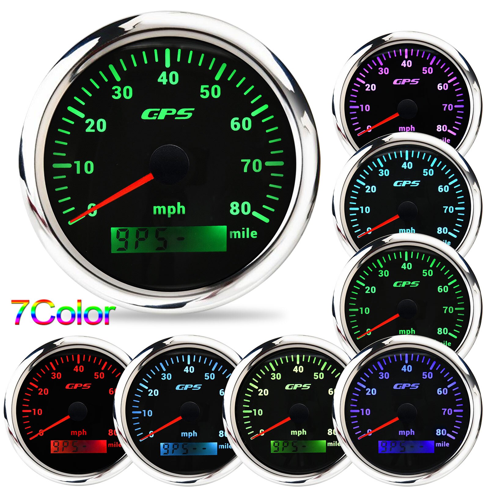 HD 85mm GPS Speedometer 30 60 80 120 160 200 MPH Waterproof Speed Gauge for Mairne Yacht Boat Car Truck 7 Colors Backlight 9-32V
