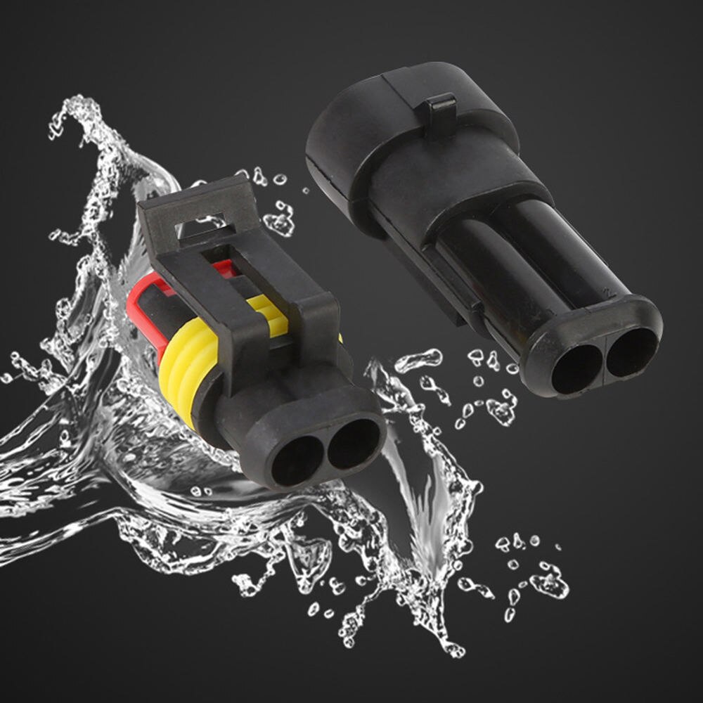 5 Sets x 2 Way Waterproof Connector 2 Pin Way Sealed Waterproof Electrical Wire Connector Plug Car Auto Black