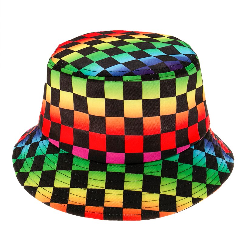 Rævemor reversibel sort hvid stribet zebra print spand hatte til kvinder gorras fisherman caps sommer: Regnbue kontrol