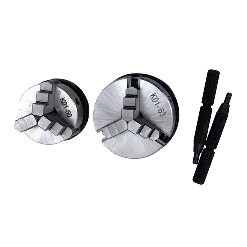 K01-50 63 80 Lathe Mini Chuck 3 Jaws Woodworking Hand Chuck with Mounting Thread Screw Rod Self-Centering Lathe Chuck Tool