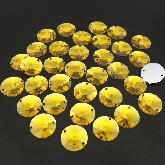 14mm 50 stuks Ronde Naaien Acryl Rhinestone Naai Op Punt Facet Kristallen Plaksteen Twee Gaten Rivoli Naai-On kledingstuk Stenen: topaz