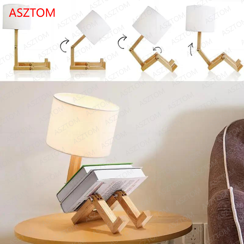 Nordic Lesen schreibtisch lampe Holz Roboter Roboter Tisch Lampe Moderne Wohnzimmer Schlafzimmer nacht lampe Studie Decor LED Schreibtisch Lampe E14