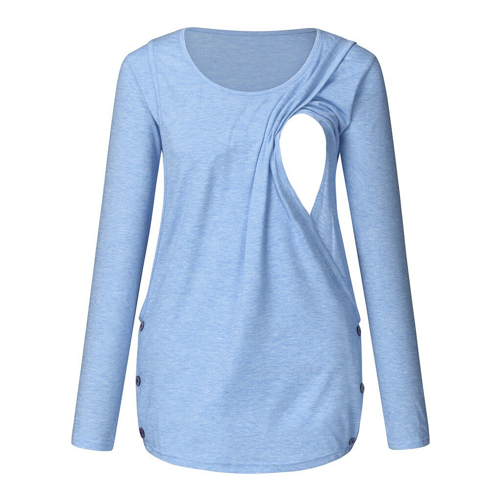 Maternity Blouses And Tops For Pregnant Plus Size Maternity Blouses Side Button Tunic Nursing Winter Breastfeeding Clothes Y99: 808875LB / S