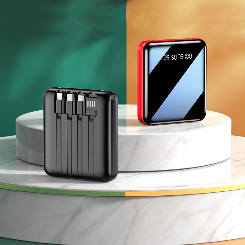 20000mah przenośny Mini Power Bank lustro ekran szybkie ładowanie z kablem USB typu C Powerbank dla iphone xiaomi Huawei telefon