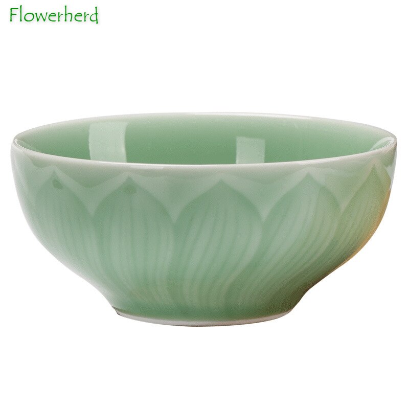 Household Rice Bowl Ceramic Bowl Chinese Style Authentic Longquan Celadon Bowl Lotus Microwave Suitable Tableware