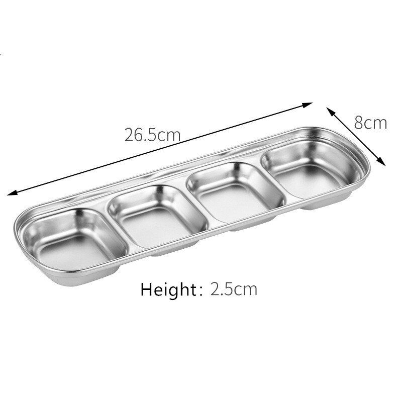 Sauce Dish Appetizer Serving Tray 304 Stainless Steel Sauce Dishes Spice Plates Kitchen Supplies Plates Spice Dish Plate: 4 grid