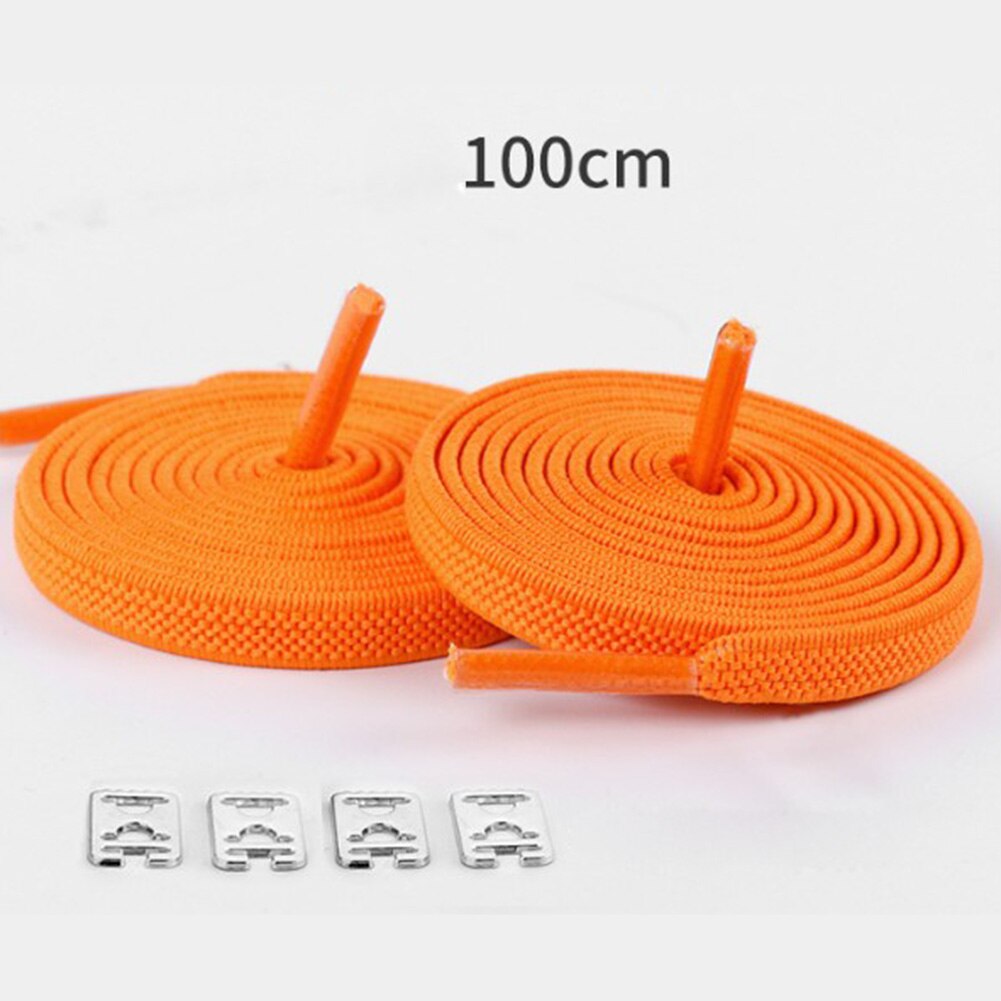 1 par 100cm uden binde elastiske snørebånd strækbare gummisnørebånd voksne børn hurtige og nemme sneakers elastiske snørebånd cordones: Orange