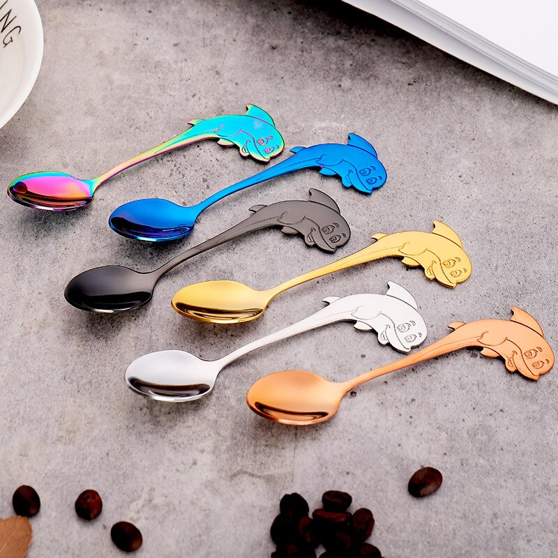 Cute cartoon colorful stainless steel spoon children cartoon dolphin spoon Dessert coffee milk tea small spoon