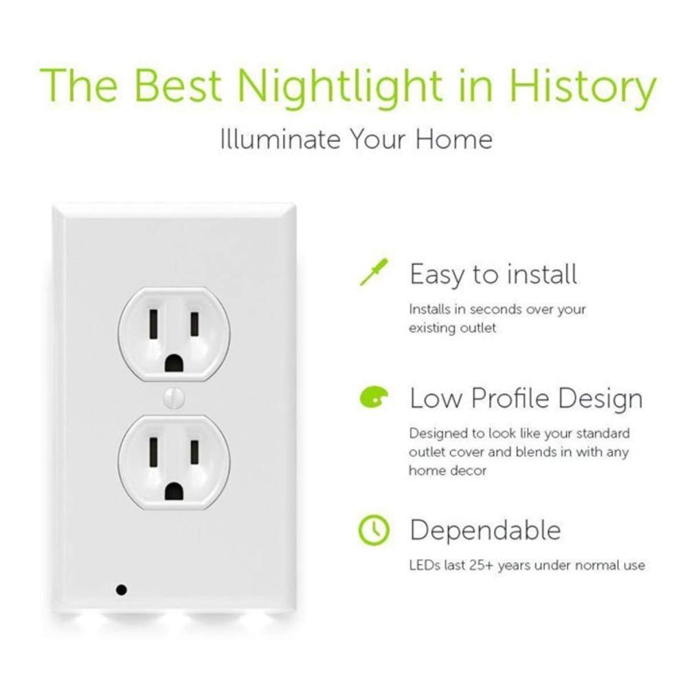 6Pack Wall Outlet Plate LED Night Light Illuminated Plug Cover With Sensor Inductive Guidelight Easy Snap On No Wire Or Battery
