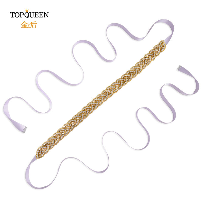 Topqueen  s216- g guld midjebälte fancy strass skärp guldpärlor brudbälte guld bälte för kvinnor bälten bröllop skärp bröllop: Lavendel-