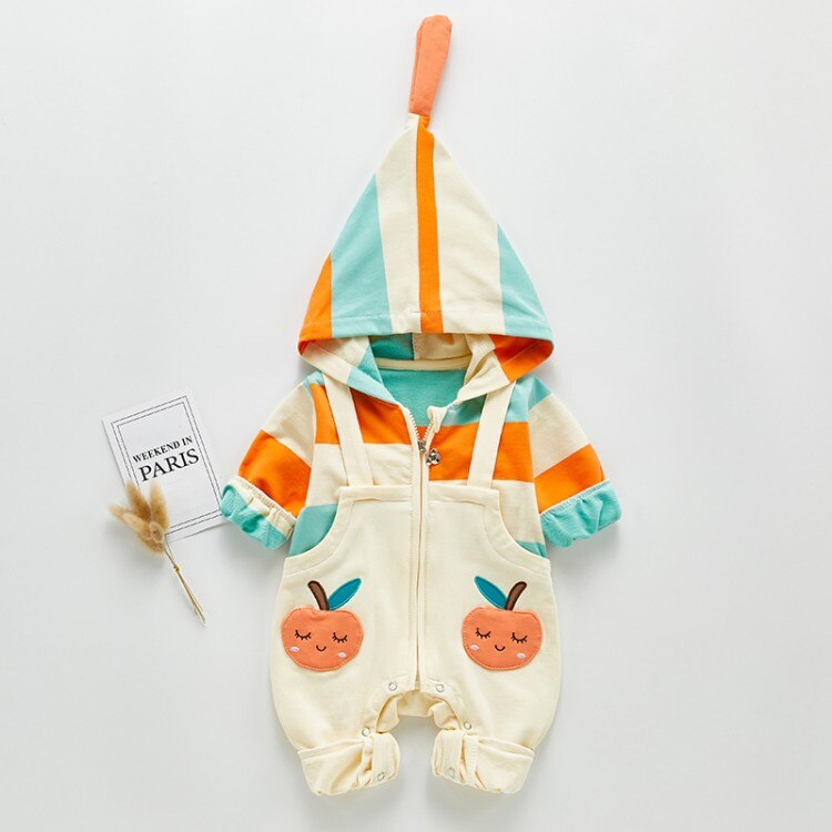 HIPAC Newborn Baby Girls Boys Romper Striped Long Sleeve Jumpsuit Infant Babies Clothes Outfits Pure Cotton Cartoon Jackets: orange / 73