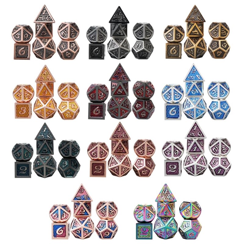 7 Stks/set Metal Dice Set Rpg Mtg Dnd Metalen Polyhedrale Dobbelstenen Role Playing Games