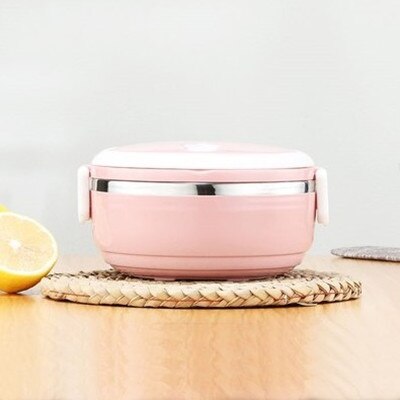 Fiambrera térmica aislante para uso en el hogar, fiambrera portátil de acero inoxidable multicapa a prueba de fugas, herramientas de cocina para exteriores: Pink 1 layer