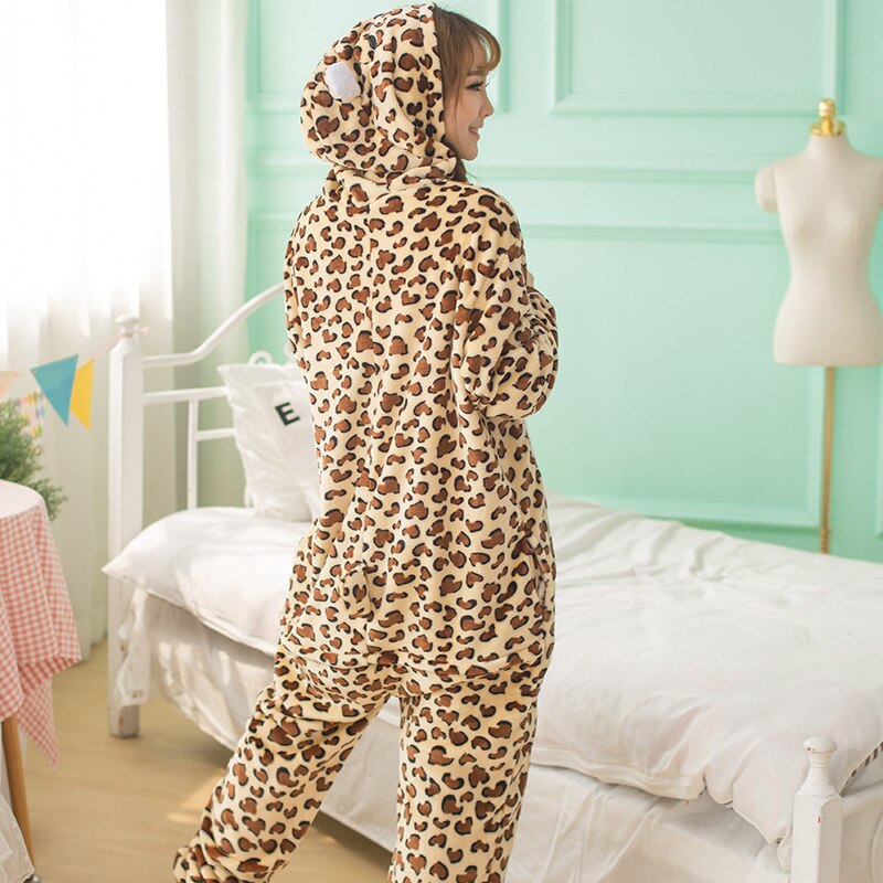 Halloween Erwachsene Leopard Bär Kigurumi Cosplay Kostüm Flanell Weibliche Outfit Overalls Bodys Frauen Onesie Hoodie Pyjamas: Brown / 8T