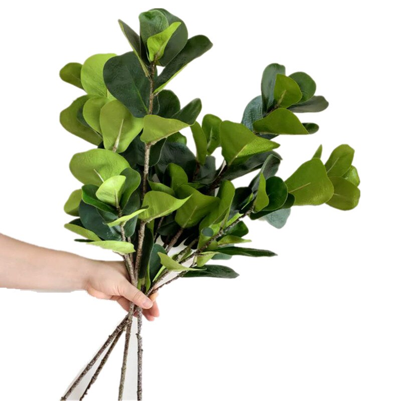 One Artificial Ficus Lyrata Leaf Branches Simulation Green Ficus lyrata Leaf Tree Stems Greenery Decorative Green Plant