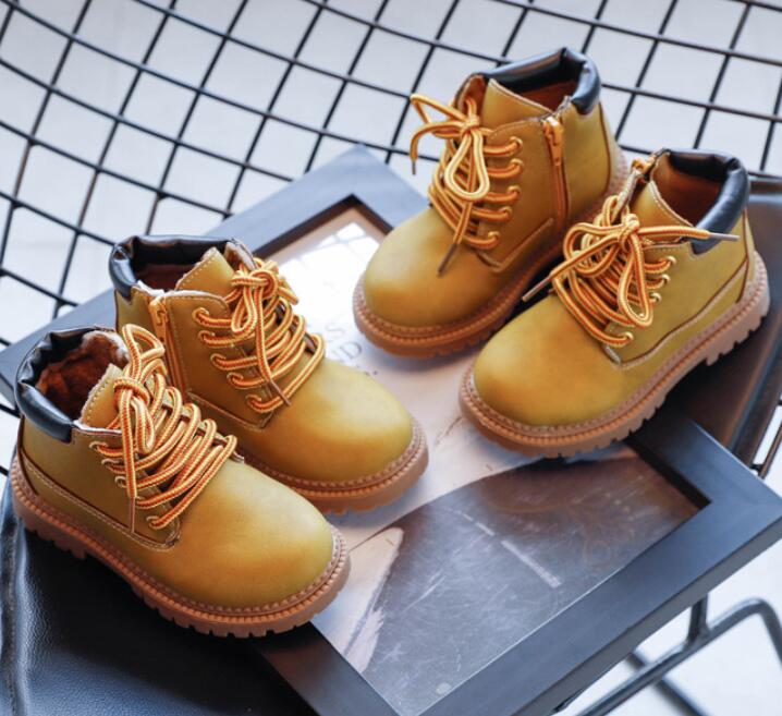 Vinter pojkar korta stövlar barnskor flickor läder martin boots student sneakers plus sammet varma barn snöstövlar