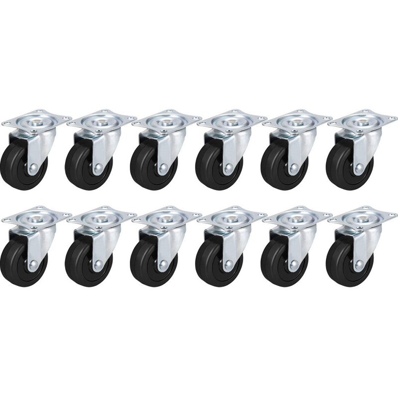 12Pcs 2 Inch Dia Heavy Duty Black Polyurethane Swivel Castor Wheels Trolley Furniture Caster