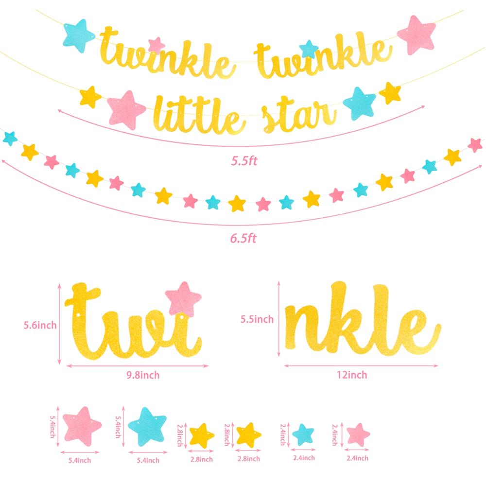 Glimt liten stjärna baby shower dekor 1st första grattis på födelsedagen fest dekor bunting girlander stjärna kön avslöja dop dekor