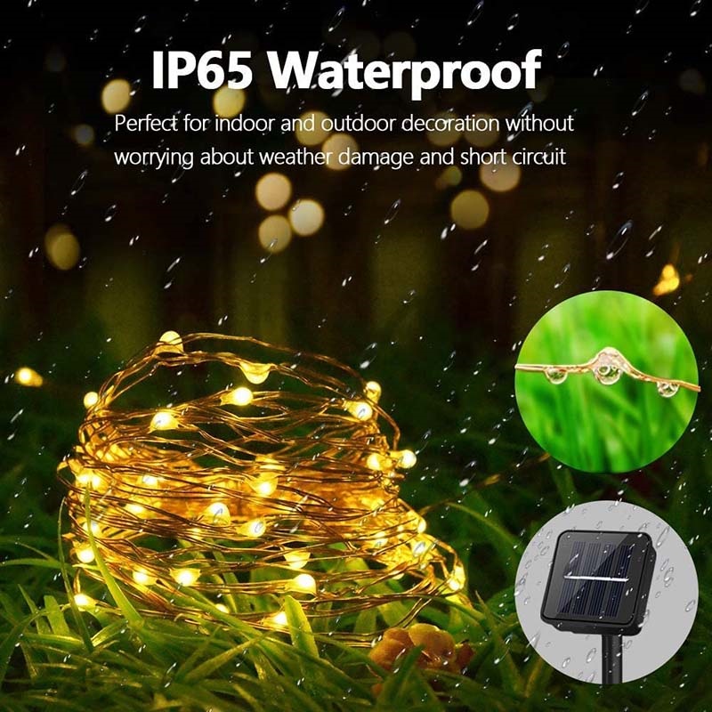 Guirnalda de luces solares para exteriores, luces de hadas impermeables para jardín con 8 modos de iluminación para Patio, árboles, decoración de de Navidad y boda