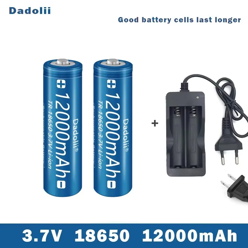 18650 Battery Rechargeable Battery 3.7V 18650 12000mAh Capacity Li-ion Rechargeable Battery For Flashlight Torch Battery+Charger: GRAY