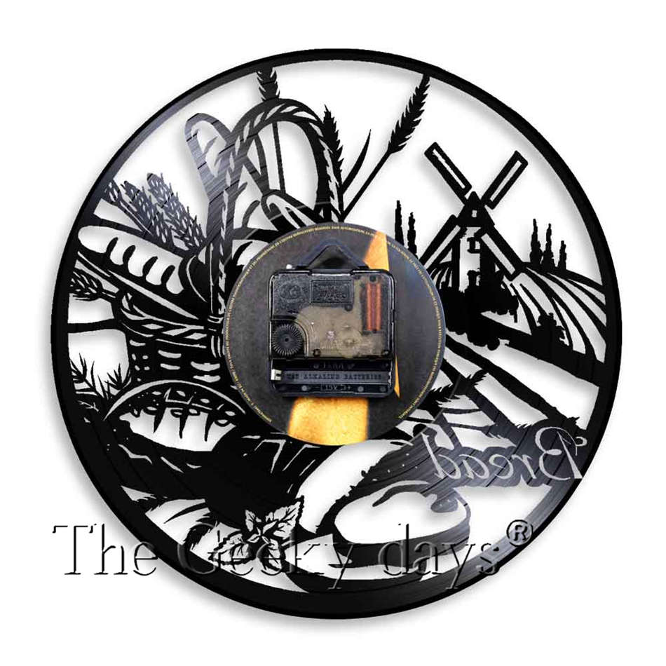 LED Licht Wanduhr Brot Jahrgang Dekorative Uhr Getreide Vinyl aufzeichnen Zauberstab Uhren Uhr Wanduhr Zauberstab Hängen Wohnkultur