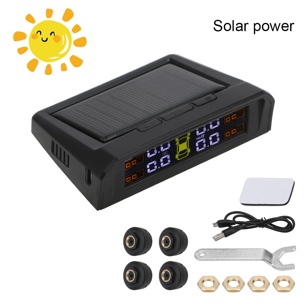 Car Tyre Pressure Monitor Temperature Warning Fuel Save Solar TPMS Tire Pressure Monitoring System With 4 External Sensors: B External sensor