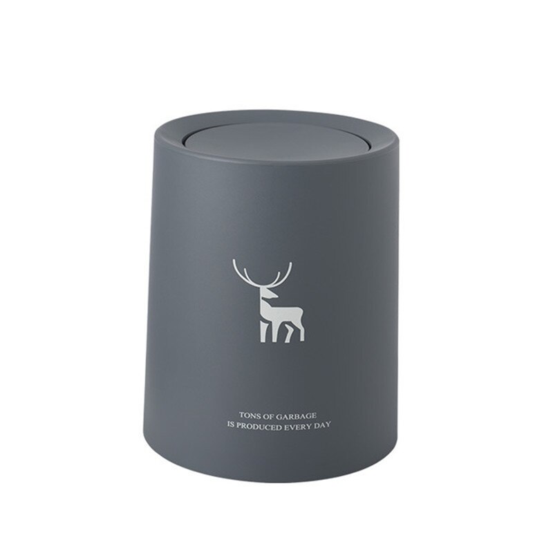 8L Nordic Simple Plastic Trash Can Office Bathroom Kitchen Trash Bin Living Room Bedroom Garbage Household Waste Bin With Lid: grey deer