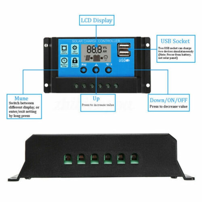 30W Dual USB Flexible Solar Panel Kit+30A Controller+Clip Outdoor Car Charger Power